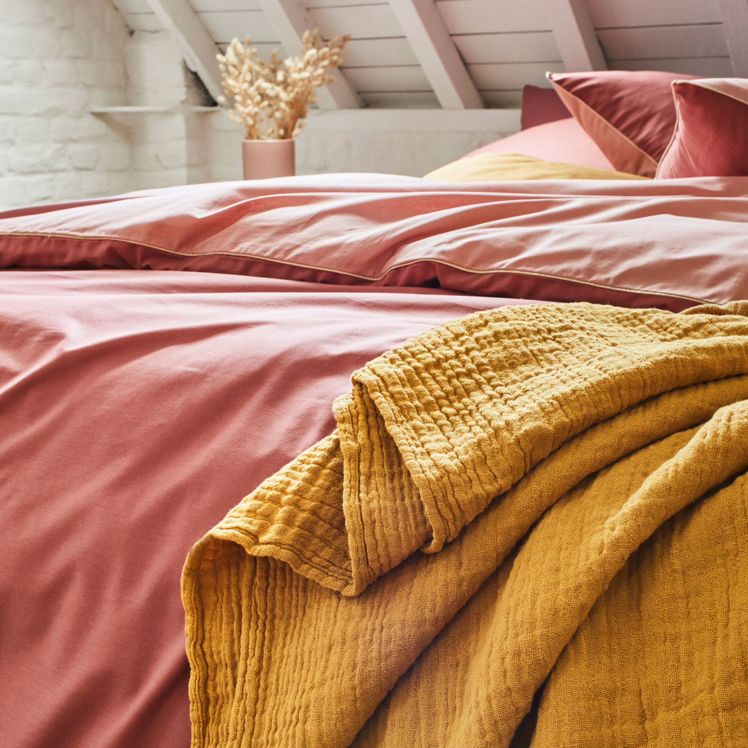 Essix Dekbedovertrek Set Bons Jours Entincelle Katoen 145TC Rose Indien - Solaire 