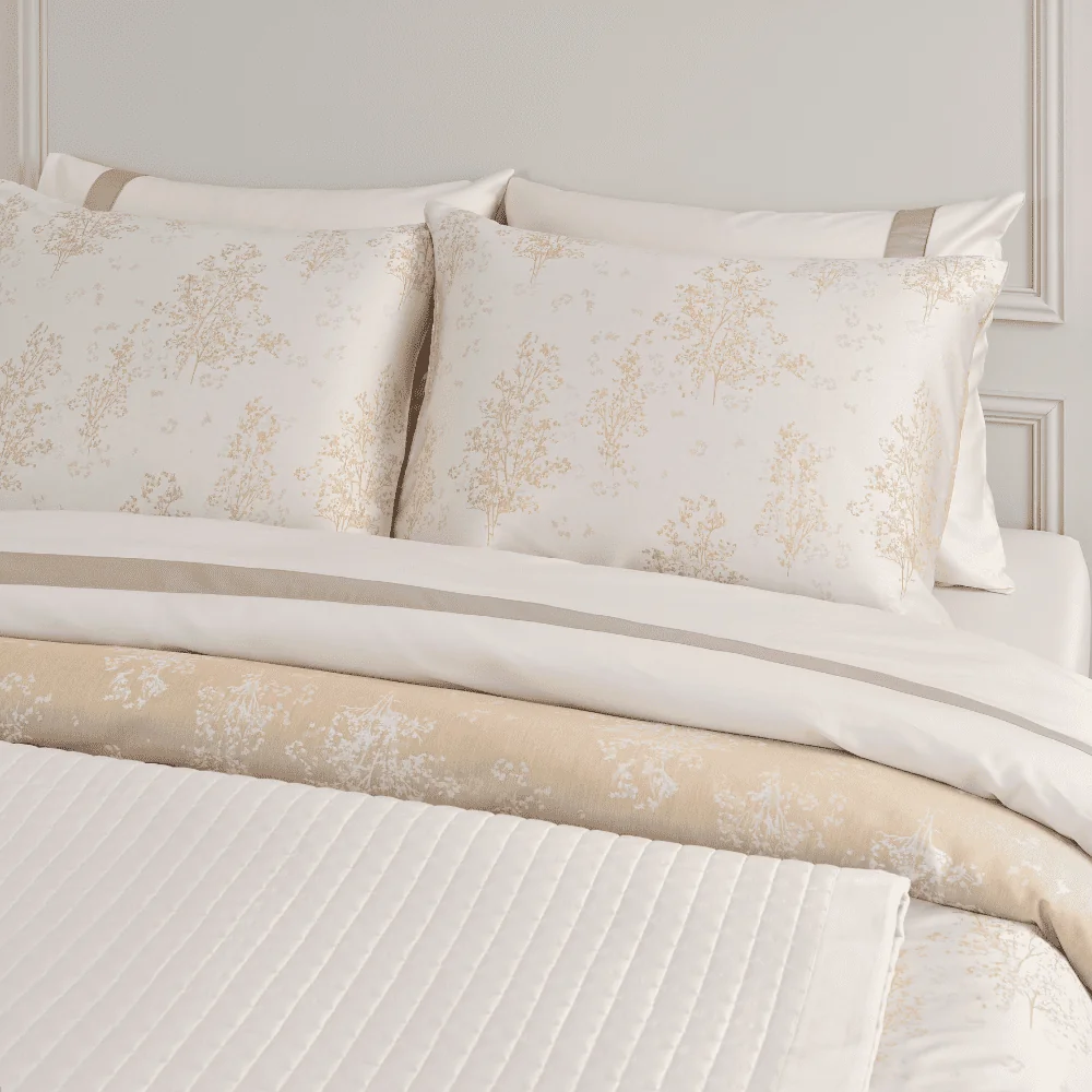 Dommelin Kussensloop Bosque Tencel Katoen Jacquard 300TC, beddengoed, kussenslopen, crème, bloemmotief, dekbedovertrek