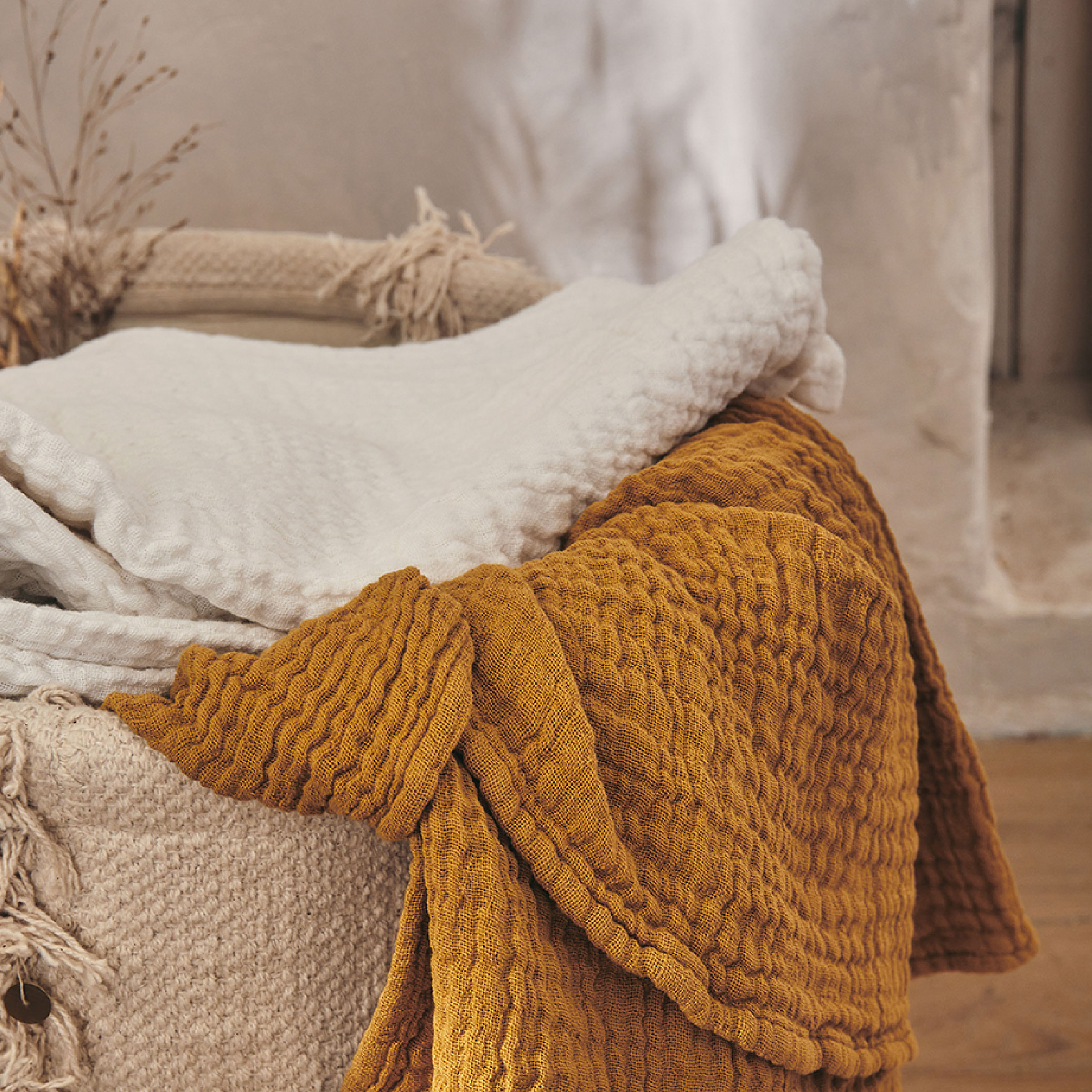 Essix Sprei Jazzy Stonewashed Katoengaas Wit 260 x 240 cm