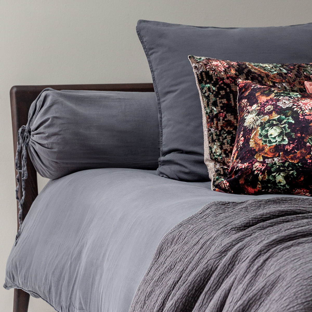 Mrs.Me Kussensloop Stilo Stonewashed Satijn 300TC Steel Grey 60 x 70 cm