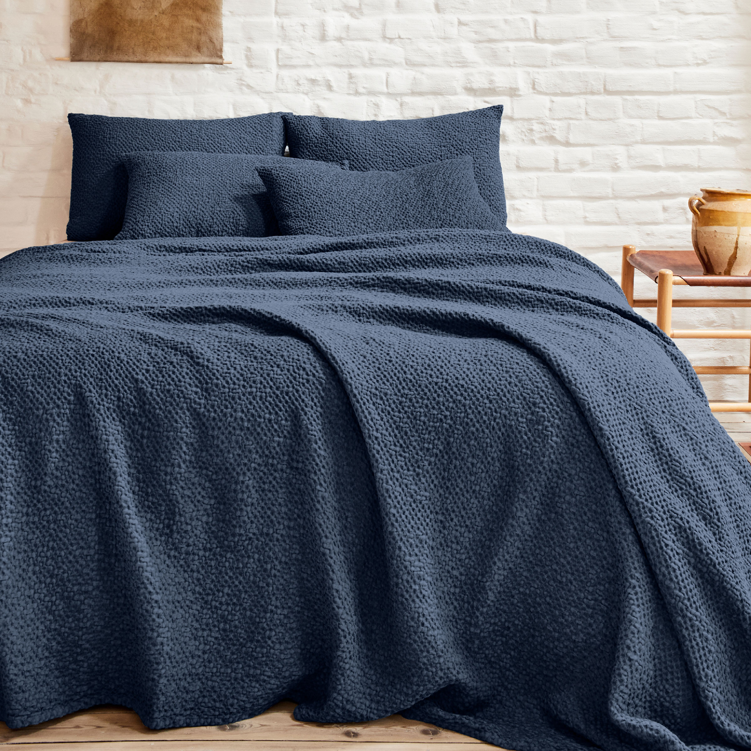 Essix Sprei Songe Stonewashed Katoen Bleu Nuit 240 x 260 cm