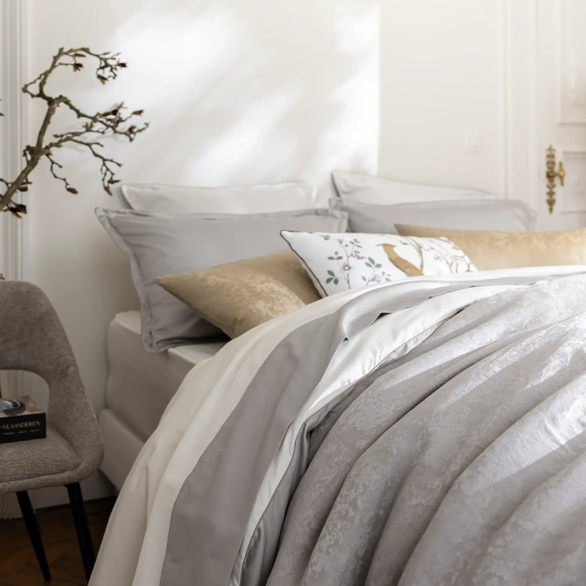 Alexandre Turpault Sierkussenhoes Lin & Soie Linnen Mix Argent 40 x 60 cm