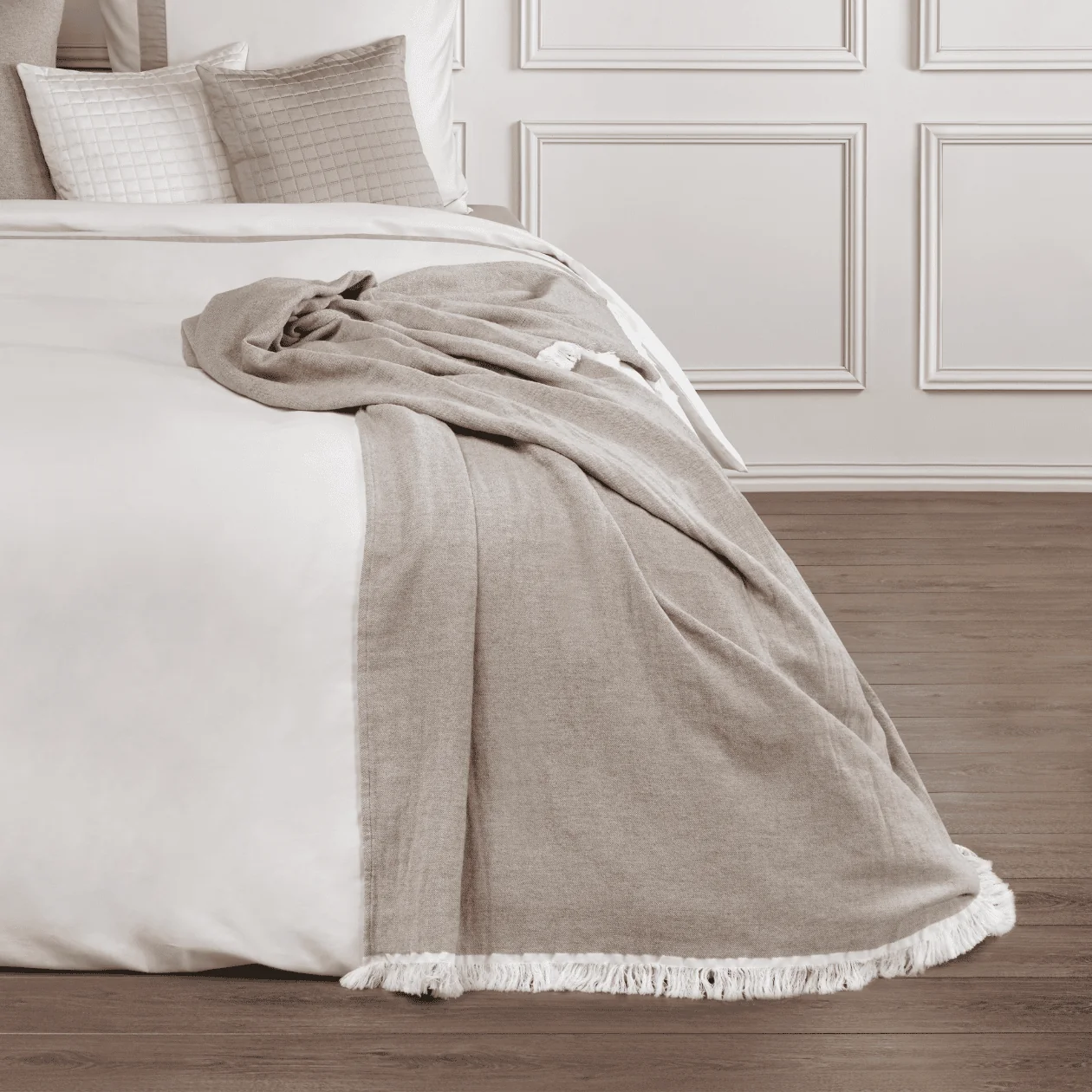 Dommelin Plaid Bravio Katoen-Wol 300 gr/m2, bed, bedding, deken, linnen, neutraal beige