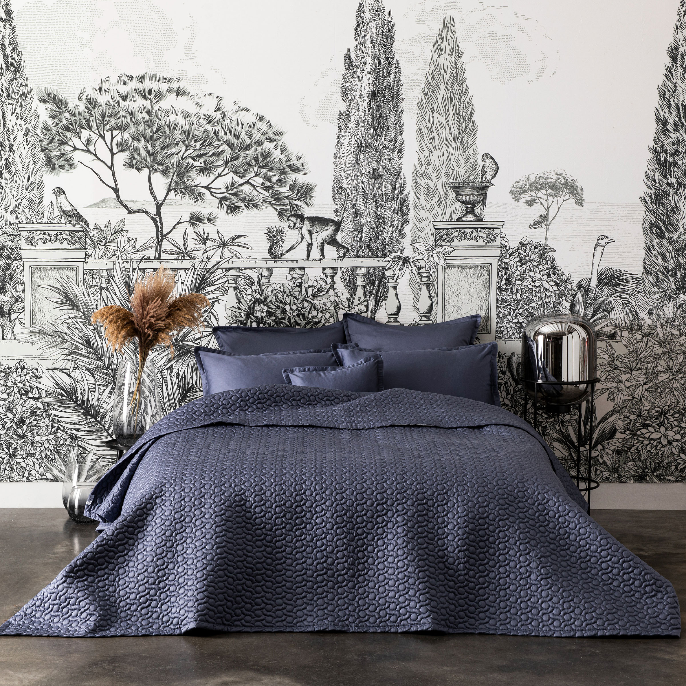 Alexandre Turpault Sprei Poesie Satijn Marine 260 x 240 cm