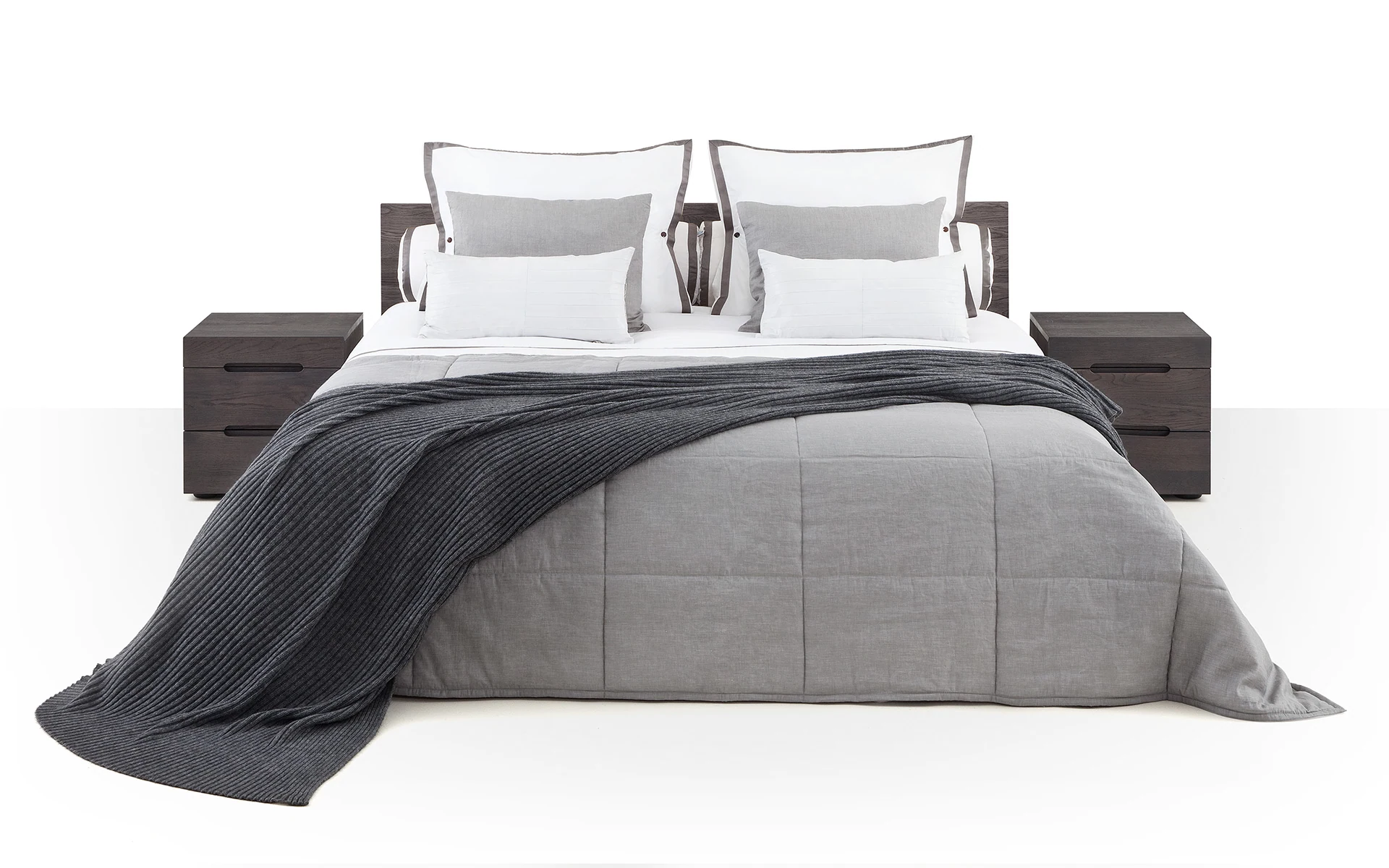 bed, slaapkamer, grijs, linnen, duvet